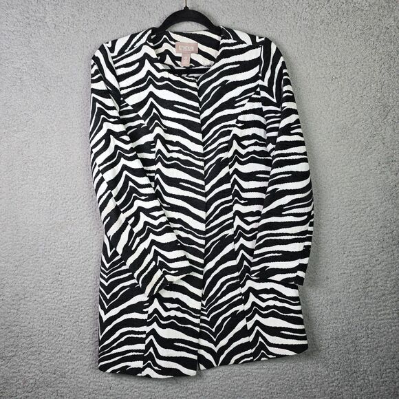 Chicos Zebra Print Knit Blazer Jacket Size 0 Slit Pockets Snap Closure - Picture 8 of 13